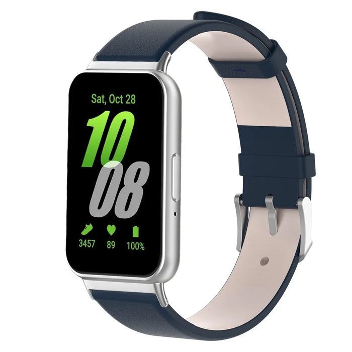 For Samsung Galaxy Fit3 SM-R390 Replacement Wrist Band Adjustable Leather Watch Strap - Dark Blue - 5