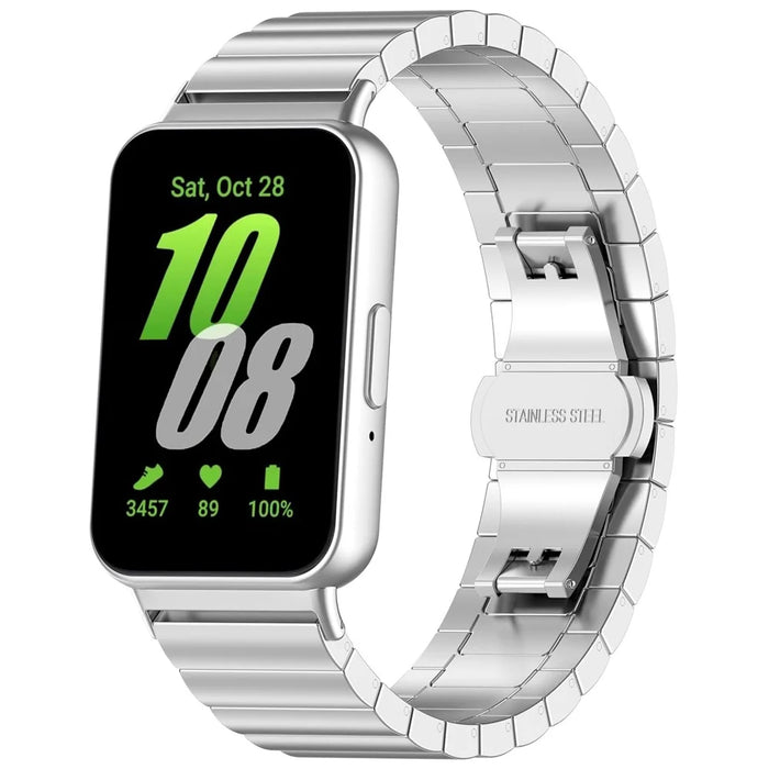 For Samsung Galaxy Fit3 SM-R390 Stainless Steel Strap Butterfly Buckle Replacement Band - Silver - 5