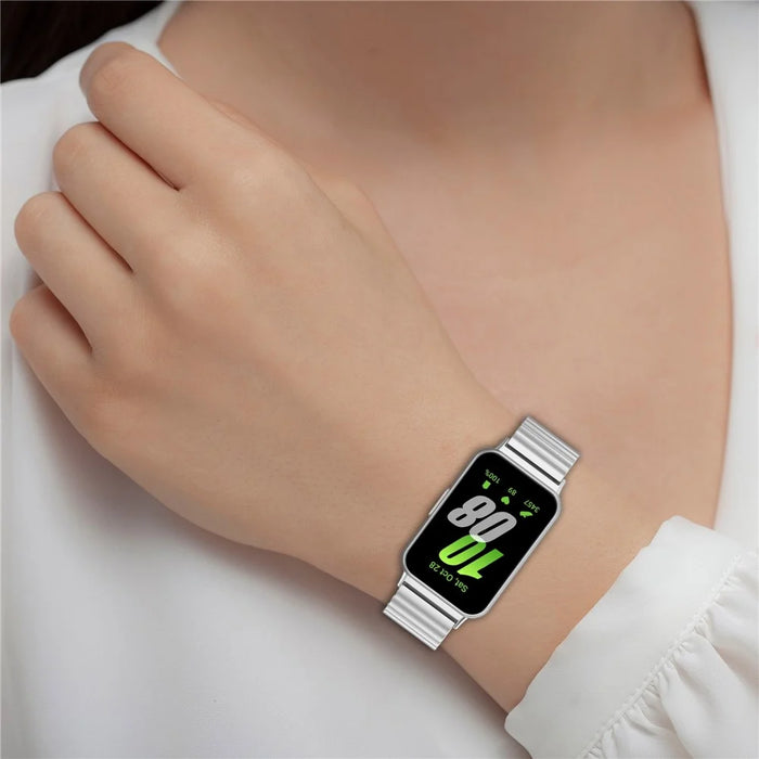 For Samsung Galaxy Fit3 SM-R390 Stainless Steel Strap Butterfly Buckle Replacement Band - Silver - 6