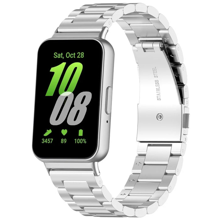 For Samsung Galaxy Fit3 SM-R390 Replacement Strap Classic 3-Bead Stainless Steel Watch Band - Silver - 4