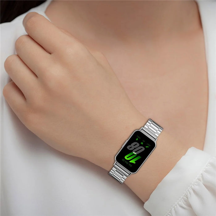 For Samsung Galaxy Fit3 SM-R390 Replacement Strap Classic 3-Bead Stainless Steel Watch Band - Silver - 6