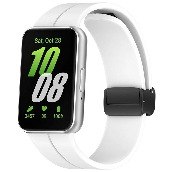 For Samsung Galaxy Fit3 Silicone Watch Band Folding Buckle Sport Replacement Straps - White - 4