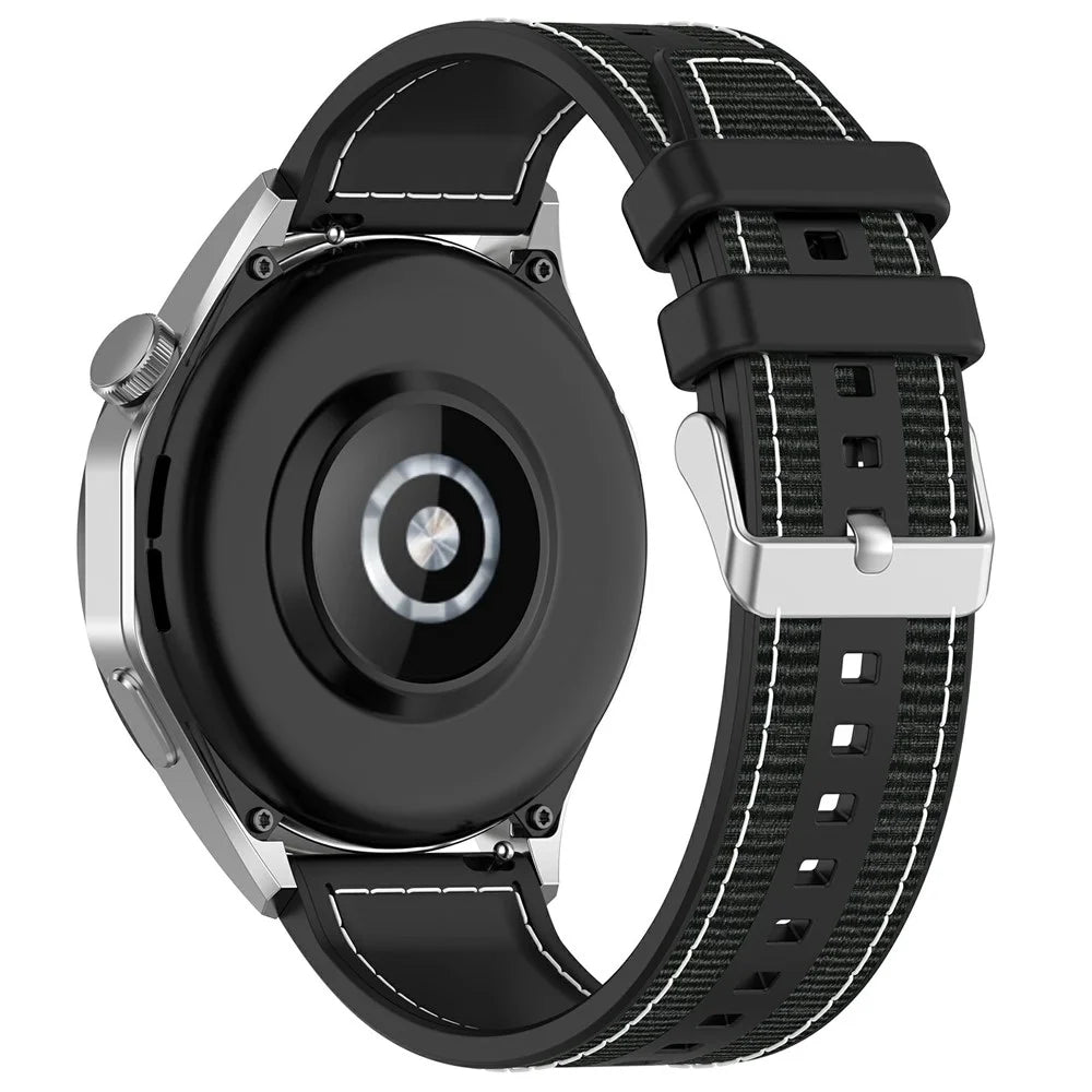 For Samsung Galaxy Watch3 45mm / Huawei Watch GT 4 46mm Watch Strap 22mm Silicone+Nylon Wrist Band - Black - 1