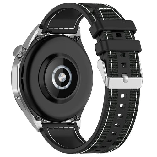 For Samsung Galaxy Watch3 45mm / Huawei Watch GT 4 46mm Watch Strap 22mm Silicone+Nylon Wrist Band - Black - 1