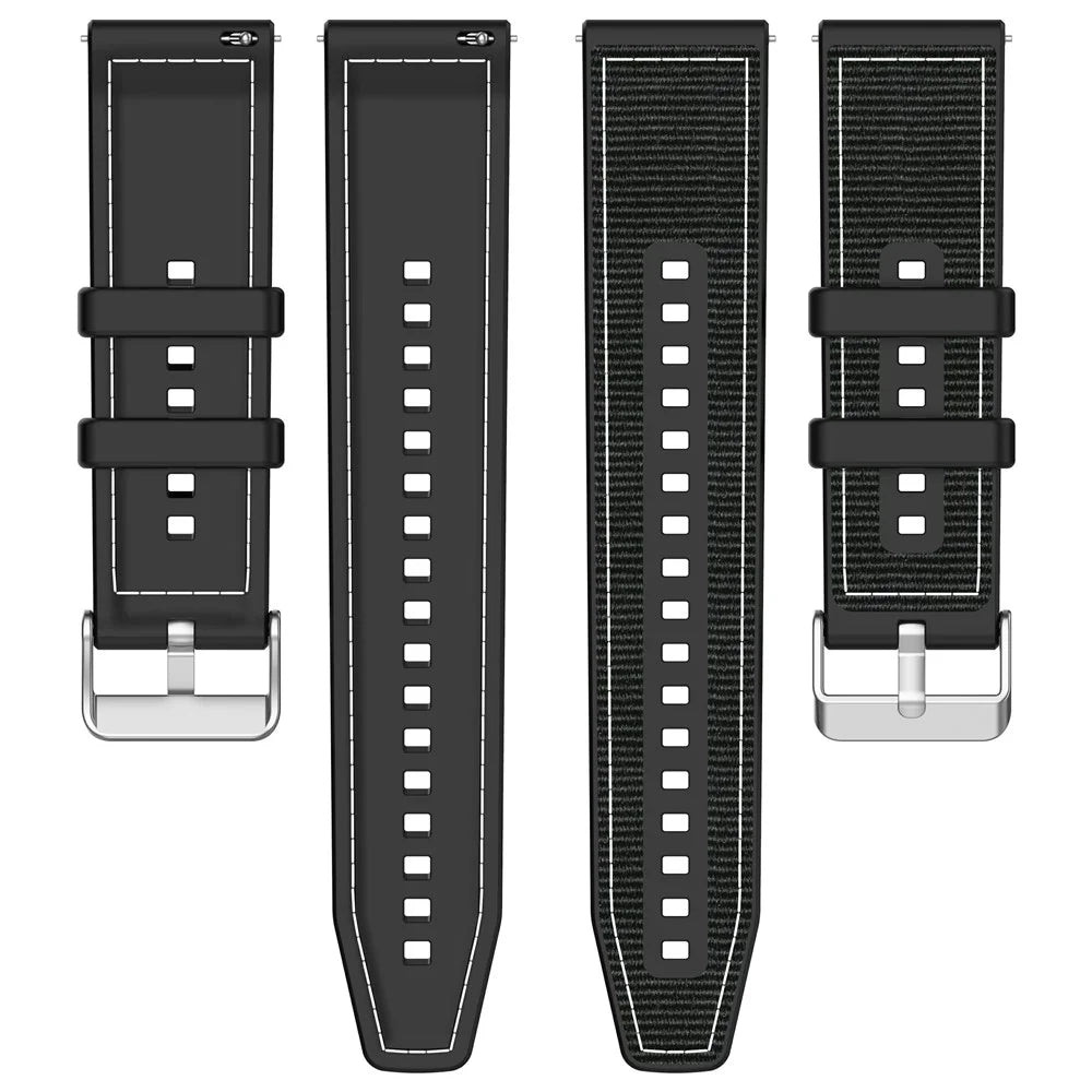 For Samsung Galaxy Watch3 45mm / Huawei Watch GT 4 46mm Watch Strap 22mm Silicone+Nylon Wrist Band - Black - 4