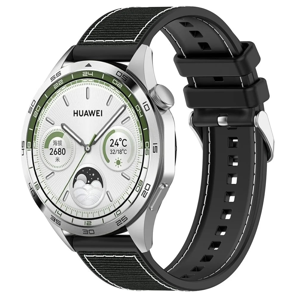 For Samsung Galaxy Watch3 45mm / Huawei Watch GT 4 46mm Watch Strap 22mm Silicone+Nylon Wrist Band - Black - 5
