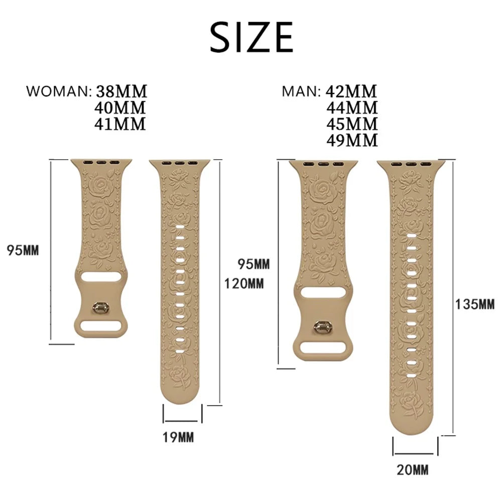 Rose Embossment Strap for Apple Watch Series 11 10 42mm / 9 8 7 41mm / SE3 SE2 SE 6 5 4 40mm / 3 2 1 38mm Silicone Band - White - 3