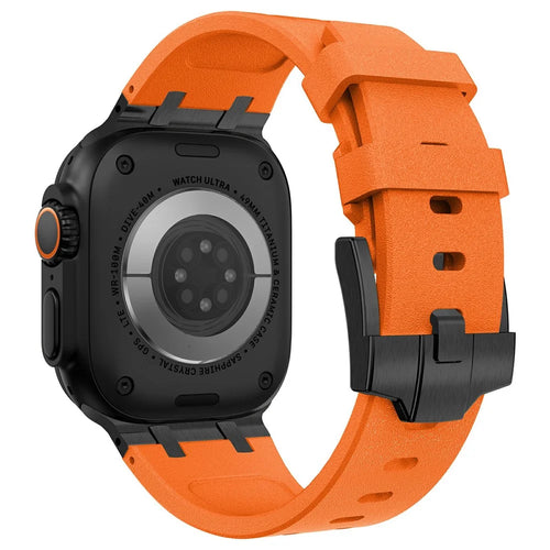 For Apple Watch Ultra 3 2 1 49mm / Series 11 10 46mm / 9 8 7 45mm / SE3 SE2 SE 6 5 4 44mm / 3 2 1 42mm Stone Texture Strap - Black+Orange - 1
