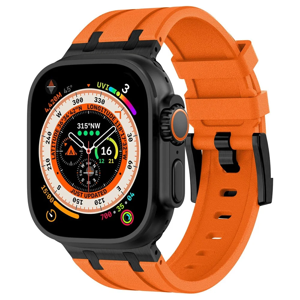 For Apple Watch Ultra 3 2 1 49mm / Series 11 10 46mm / 9 8 7 45mm / SE3 SE2 SE 6 5 4 44mm / 3 2 1 42mm Stone Texture Strap - Black+Orange - 3