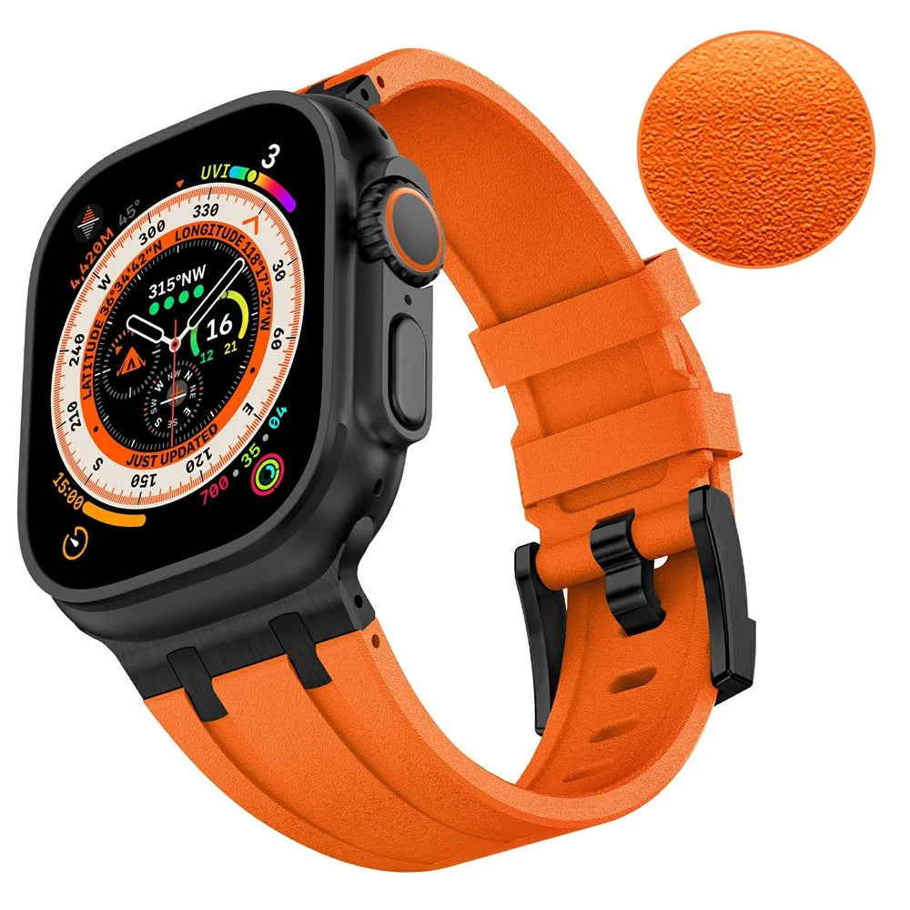 For Apple Watch Ultra 3 2 1 49mm / Series 11 10 46mm / 9 8 7 45mm / SE3 SE2 SE 6 5 4 44mm / 3 2 1 42mm Stone Texture Strap - Black+Orange - 4