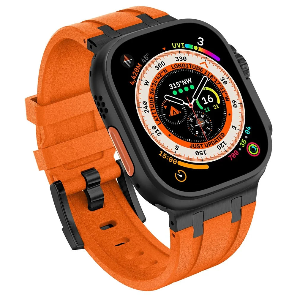 For Apple Watch Ultra 3 2 1 49mm / Series 11 10 46mm / 9 8 7 45mm / SE3 SE2 SE 6 5 4 44mm / 3 2 1 42mm Stone Texture Strap - Black+Orange - 5