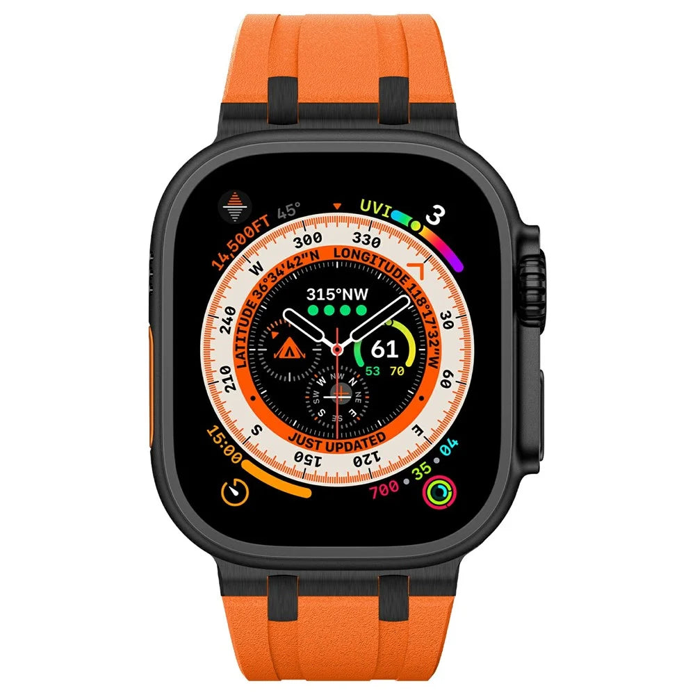 For Apple Watch Ultra 3 2 1 49mm / Series 11 10 46mm / 9 8 7 45mm / SE3 SE2 SE 6 5 4 44mm / 3 2 1 42mm Stone Texture Strap - Black+Orange - 6