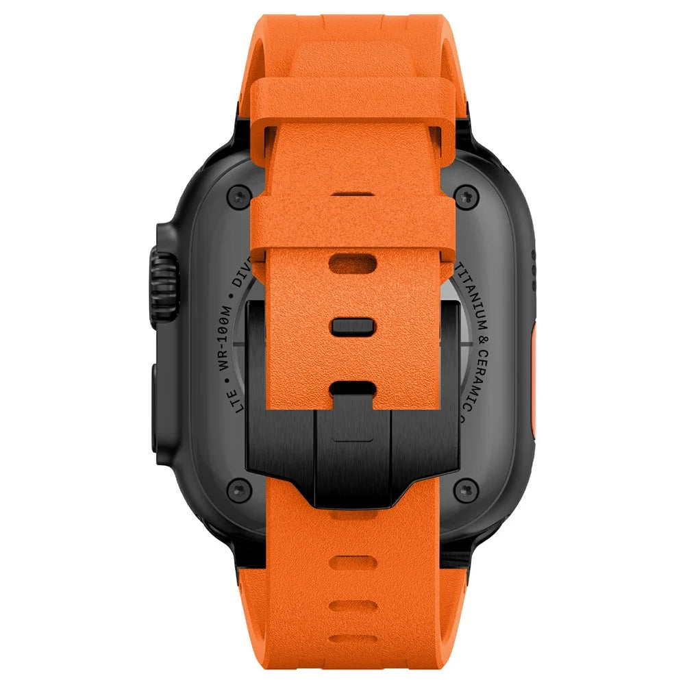 For Apple Watch Ultra 3 2 1 49mm / Series 11 10 46mm / 9 8 7 45mm / SE3 SE2 SE 6 5 4 44mm / 3 2 1 42mm Stone Texture Strap - Black+Orange - 7