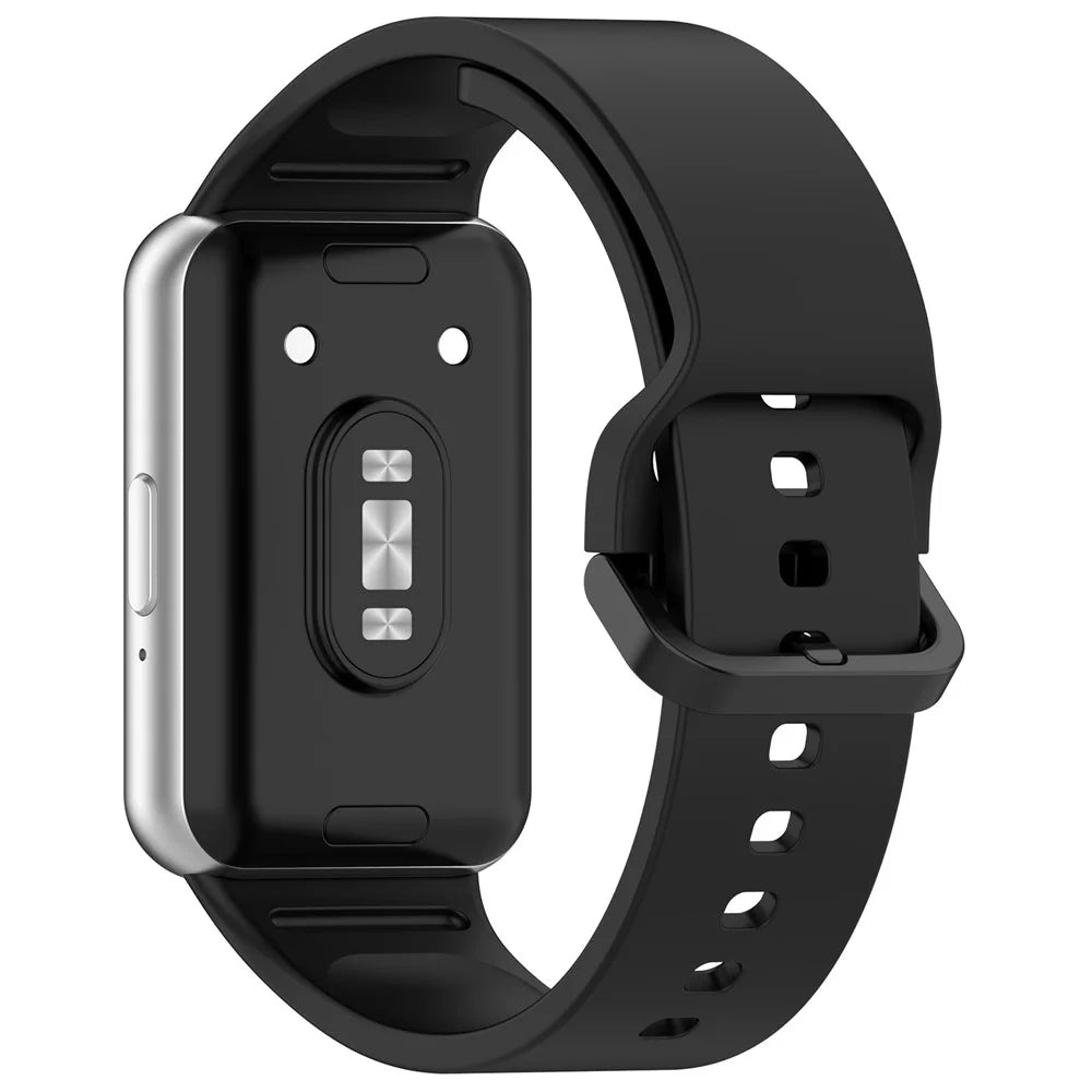 For Samsung Galaxy Fit3 (SM-R390) Watch Bracelet Soft Silicone Strap with Flat Buckle - Black - 1
