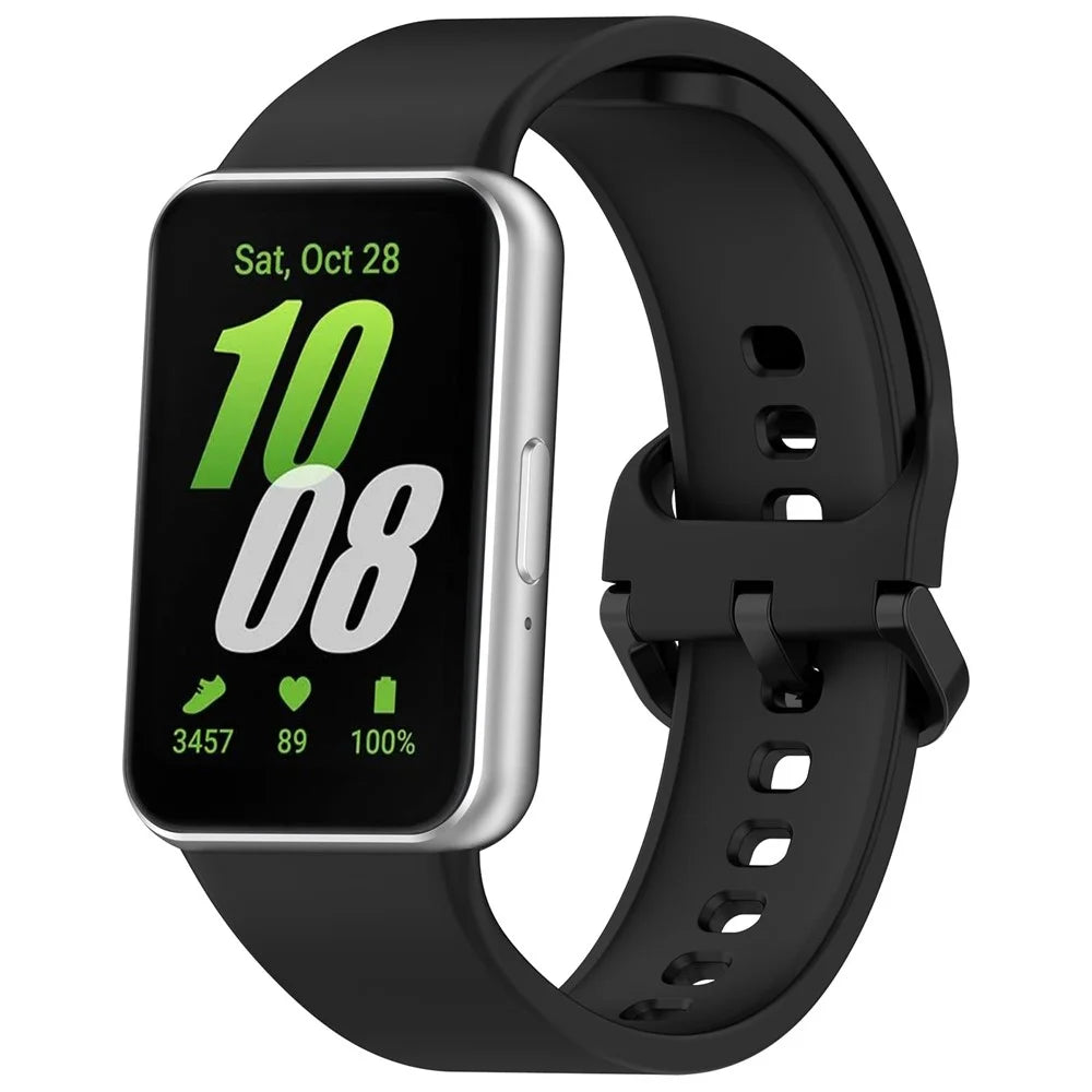 For Samsung Galaxy Fit3 (SM-R390) Watch Bracelet Soft Silicone Strap with Flat Buckle - Black - 6