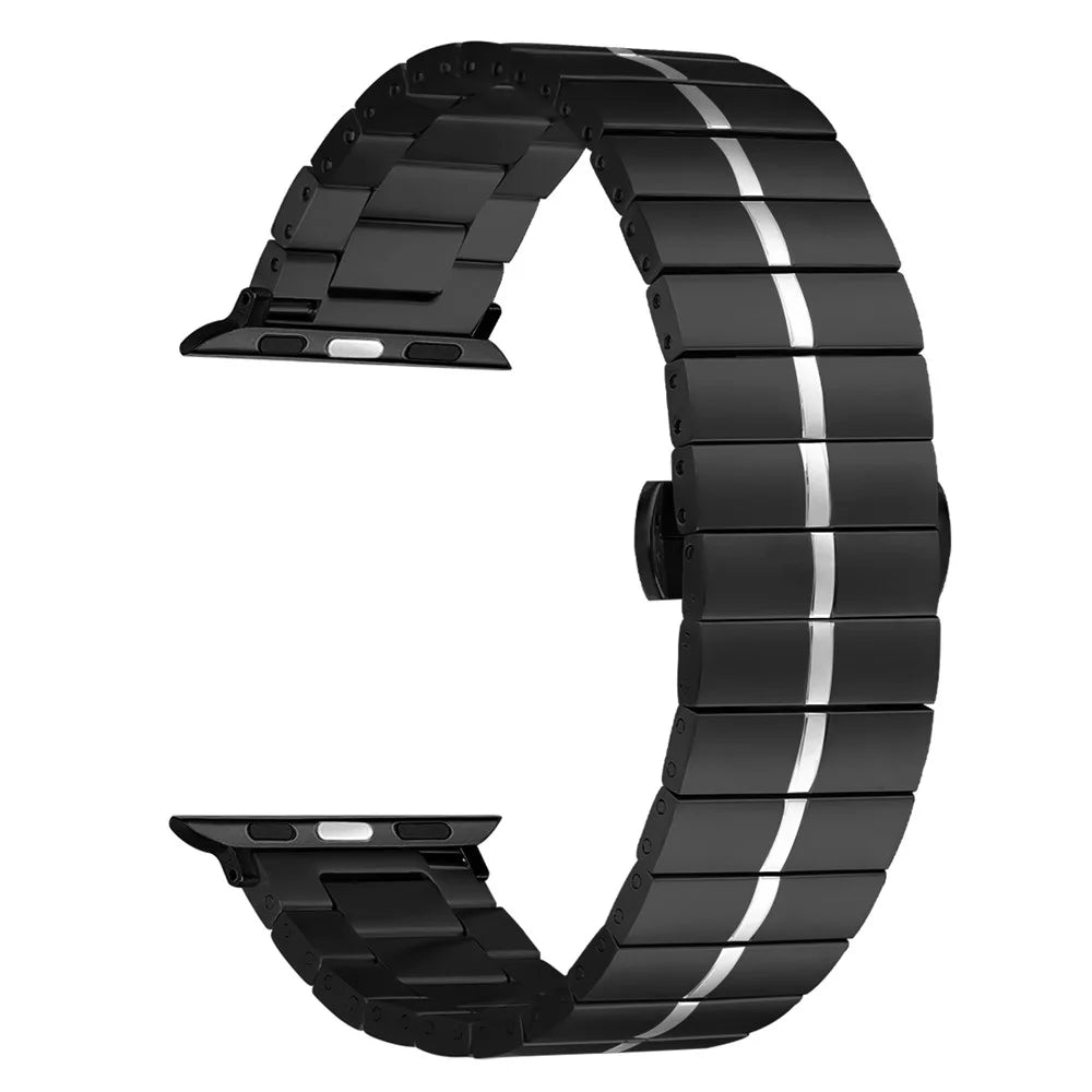 For Apple Watch Series 11 10 42mm / 9 8 7 41mm / SE3 SE2 SE 6 5 4 40mm / 3 2 1 38mm Stainless Steel Strap - Black+Silver - 1