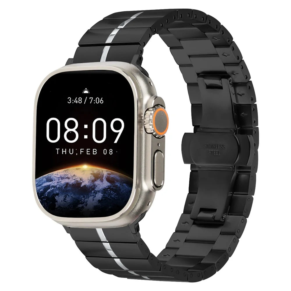 For Apple Watch Series 11 10 42mm / 9 8 7 41mm / SE3 SE2 SE 6 5 4 40mm / 3 2 1 38mm Stainless Steel Strap - Black+Silver - 2