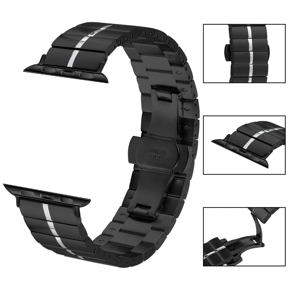 For Apple Watch Series 11 10 42mm / 9 8 7 41mm / SE3 SE2 SE 6 5 4 40mm / 3 2 1 38mm Stainless Steel Strap - Black+Silver - 3