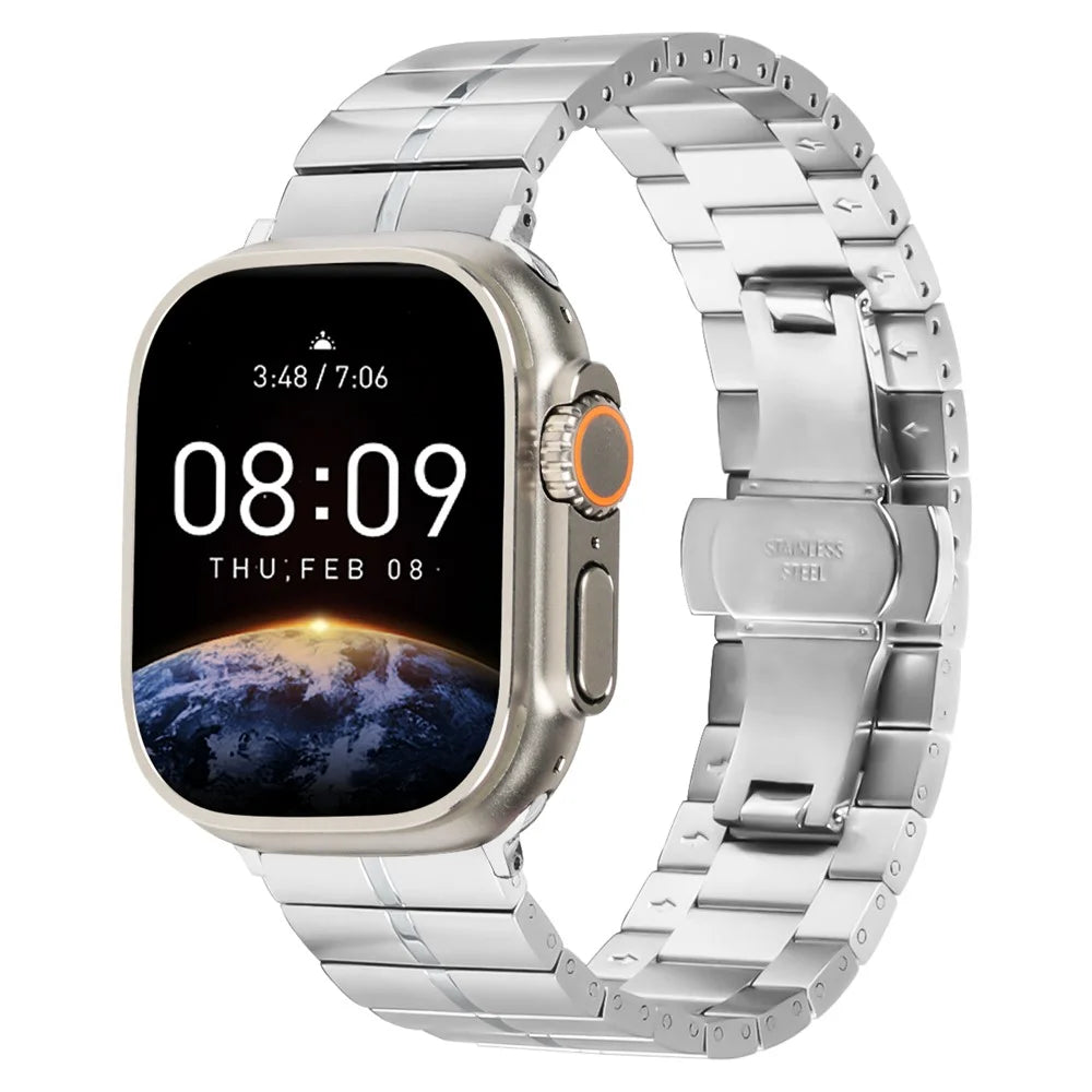 For Apple Watch Ultra 3 2 1 49mm / Series 11 10 46mm / 9 8 7 45mm / SE3 SE2 SE 6 5 4 44mm / 3 2 1 42mm Silver Stainless Steel Band - 2
