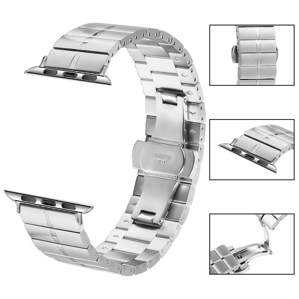 For Apple Watch Ultra 3 2 1 49mm / Series 11 10 46mm / 9 8 7 45mm / SE3 SE2 SE 6 5 4 44mm / 3 2 1 42mm Silver Stainless Steel Band - 3