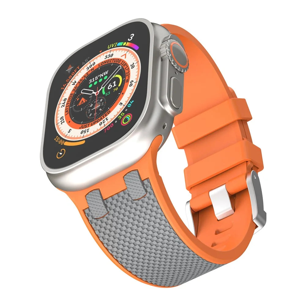 Watch Strap for Apple Watch Ultra 3 2 1 49mm / Series 11 10 46mm / 9 8 7 45mm / SE3 SE2 SE 6 5 4 44mm / 3 2 1 42mm Sports Silicone Band - Orange+Grey - 2