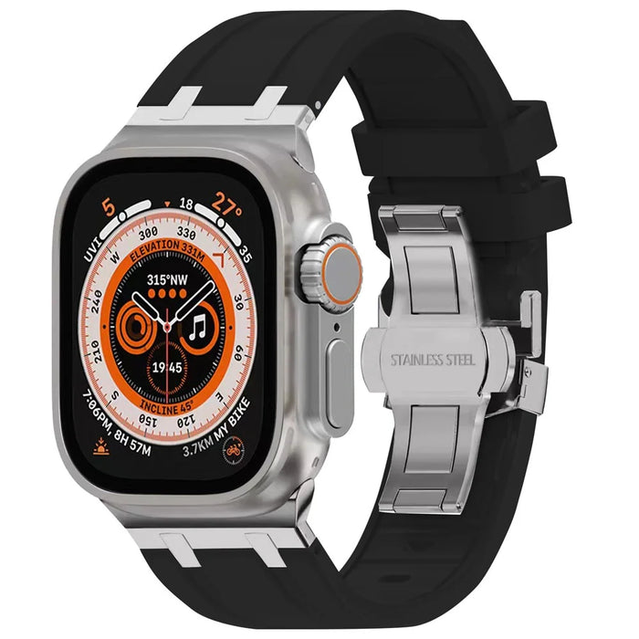 For Apple Watch Series 11 10 42mm / 9 8 7 41mm / SE3 SE2 SE 6 5 4 40mm / 3 2 1 38mm Silicone Band Butterfly Buckle Watch Strap - Black - 2