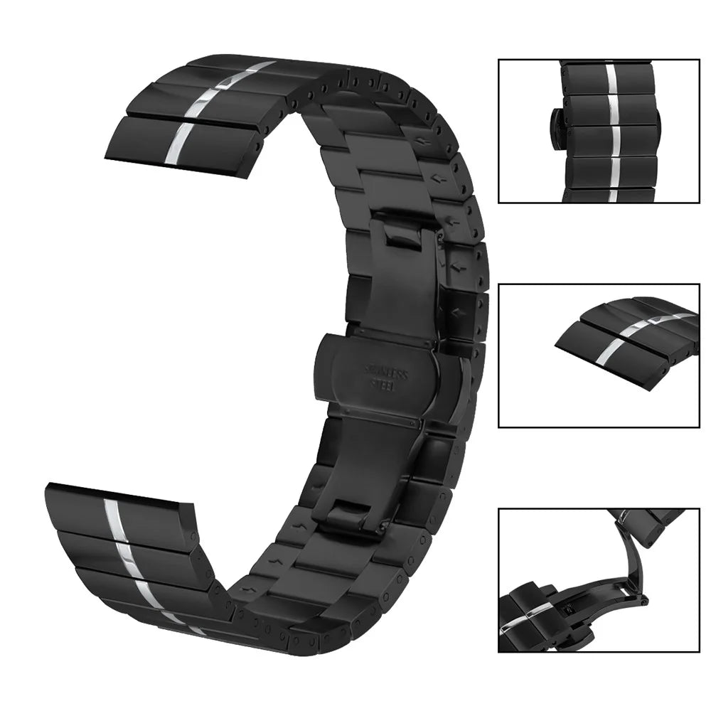For Huawei Watch GT 3 SE Replacement Strap 1-Bead Stainless Steel Metal Watch Band - Black+Silver - 3