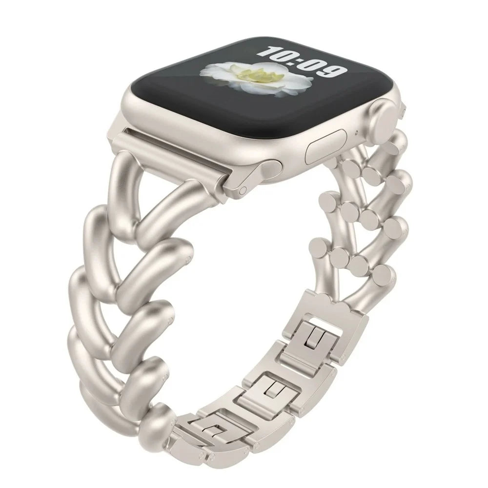 V-Shape Watch Strap for Apple Watch Series 11 10 42mm / 9 8 7 41mm / SE3 SE2 SE 6 5 4 40mm / 3 2 1 38mm Zinc Alloy Band - Starlight - 2