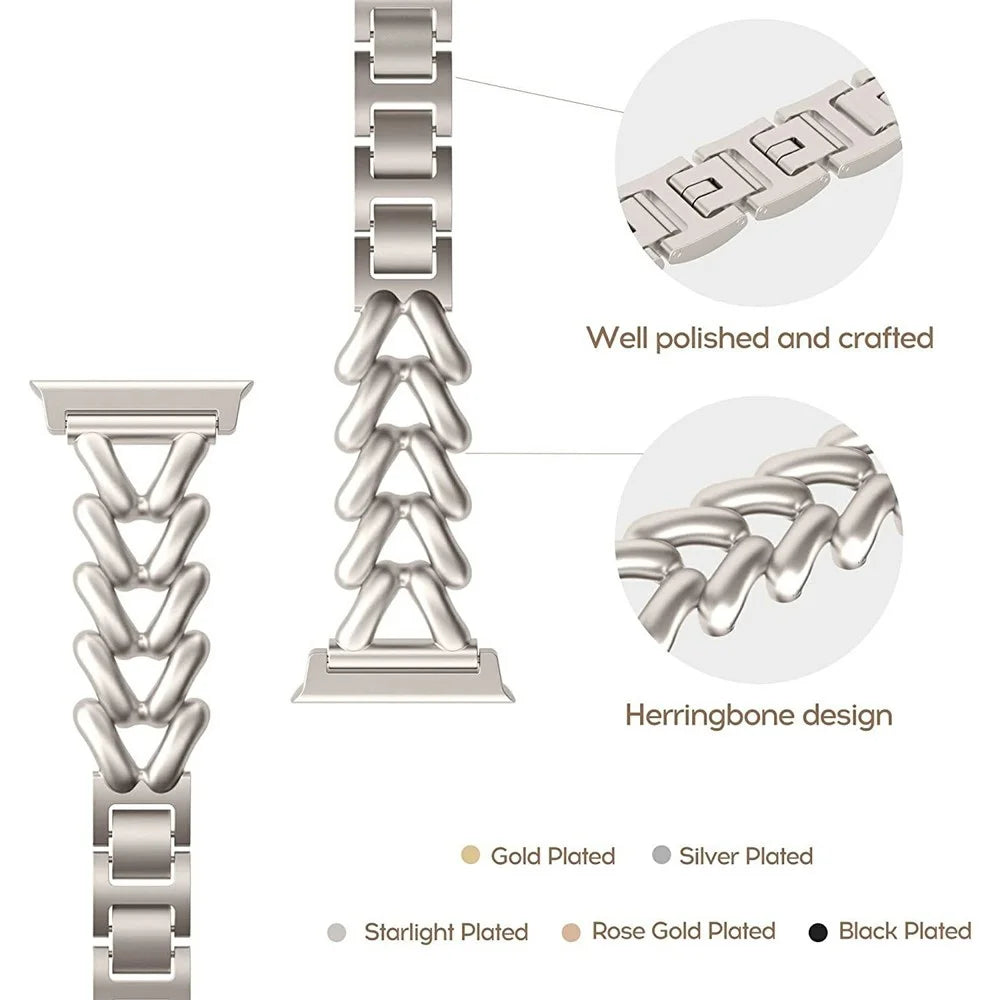 Zinc Alloy V-Shape Band for Apple Watch Ultra 3 2 1 49mm / Series 11 10 46mm / 9 8 7 45mm / SE3 SE2 SE 6 5 4 44mm / 3 2 1 42mm Watch Strap - Starlight - 3