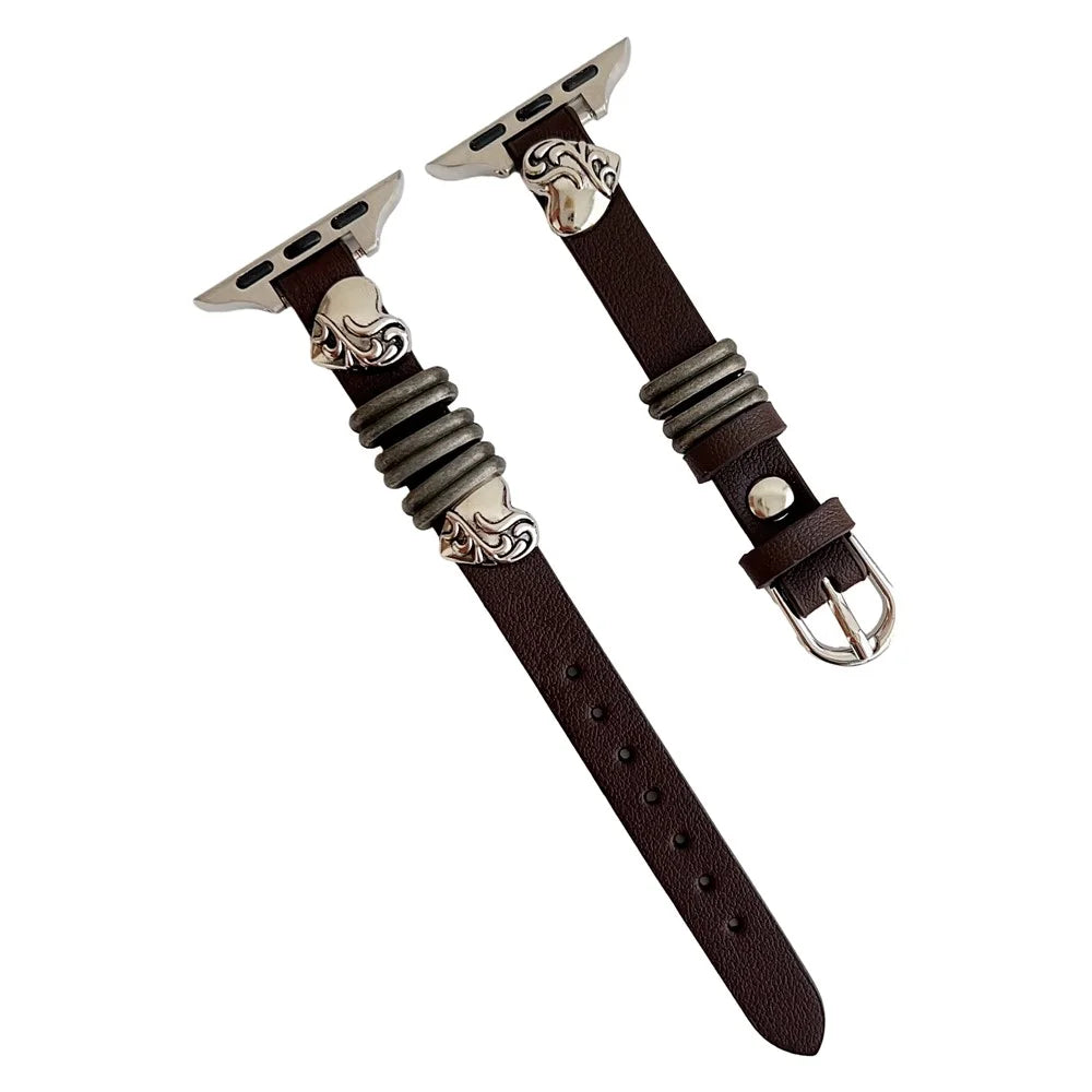 Leather Watch Band for Apple Watch Series 11 10 42mm / 9 8 7 41mm / SE3 SE2 SE 6 5 4 40mm / 3 2 1 38mm Heart Shape Adjustable Strap - Coffee - 1