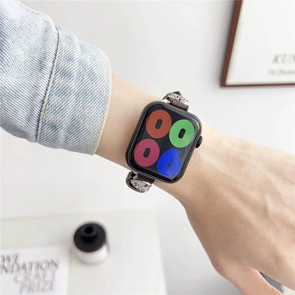 Leather Watch Band for Apple Watch Series 11 10 42mm / 9 8 7 41mm / SE3 SE2 SE 6 5 4 40mm / 3 2 1 38mm Heart Shape Adjustable Strap - Coffee - 3