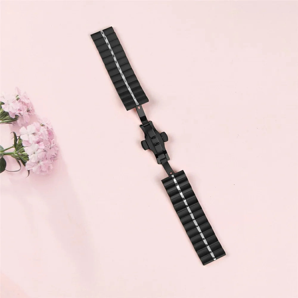 For Honor Watch Magic Metal Watch Strap Butterfly Buckle Stainless Steel Band Replacement - Black+Silver - 4