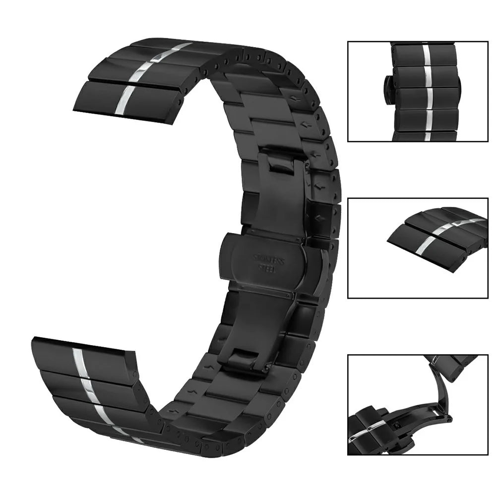 For Honor Watch Magic Metal Watch Strap Butterfly Buckle Stainless Steel Band Replacement - Black+Silver - 5