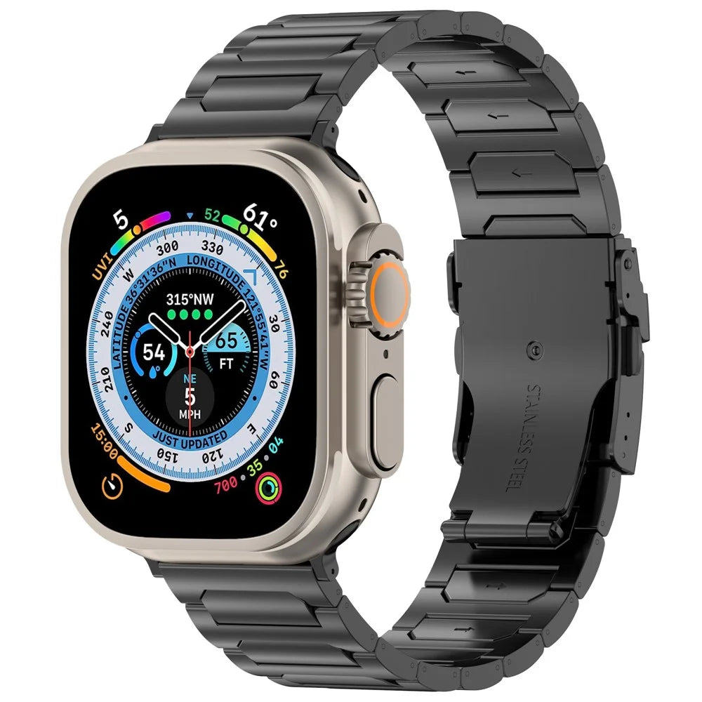 For Apple Watch Ultra 3 2 1 49mm / Series 11 10 46mm / 9 8 7 45mm / SE3 SE2 SE 6 5 4 44mm / 3 2 1 42mm 3 Titanium Metal Watch Band - Black - 2