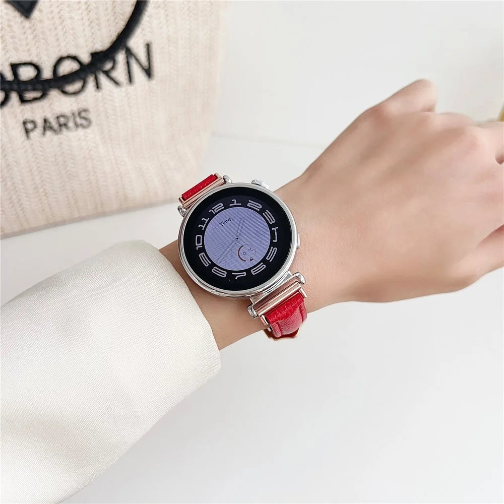 For Samsung Galaxy Watch3 45mm / Huawei Watch GT 4 46mm Strap 22mm PU Leather Watch Band - Red - 2