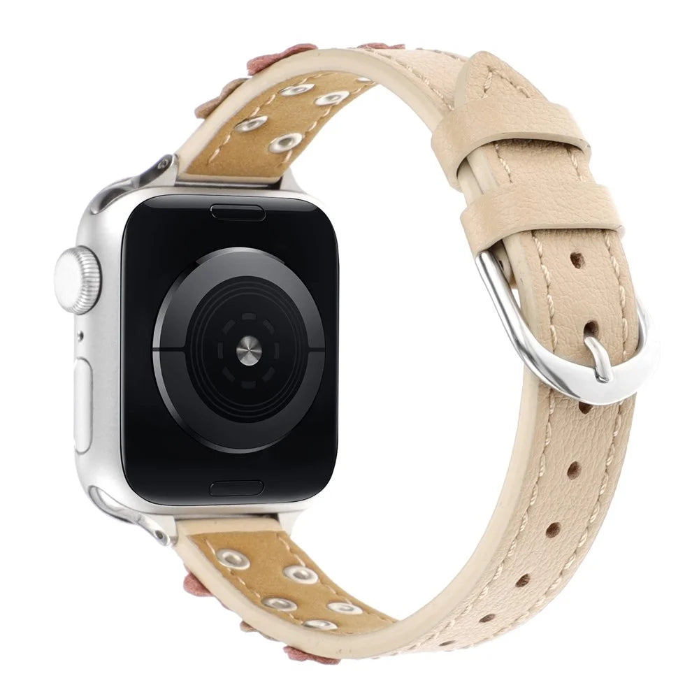 For Apple Watch Ultra 3 2 1 49mm / Series 11 10 46mm / 9 8 7 45mm / SE3 SE2 SE 6 5 4 44mm / 3 2 1 42mm Watch Strap PU Leather Band - Apricot - 2