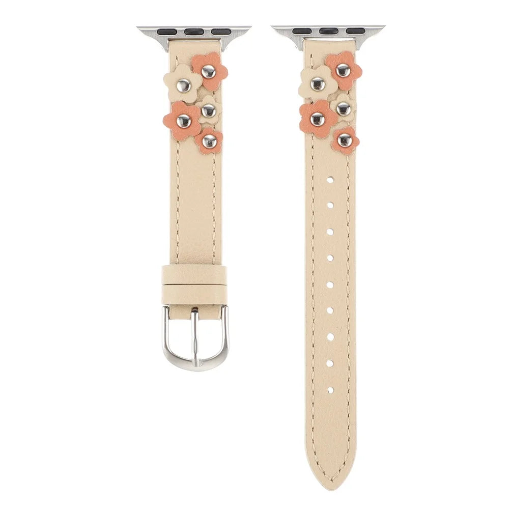 For Apple Watch Ultra 3 2 1 49mm / Series 11 10 46mm / 9 8 7 45mm / SE3 SE2 SE 6 5 4 44mm / 3 2 1 42mm Watch Strap PU Leather Band - Apricot - 4