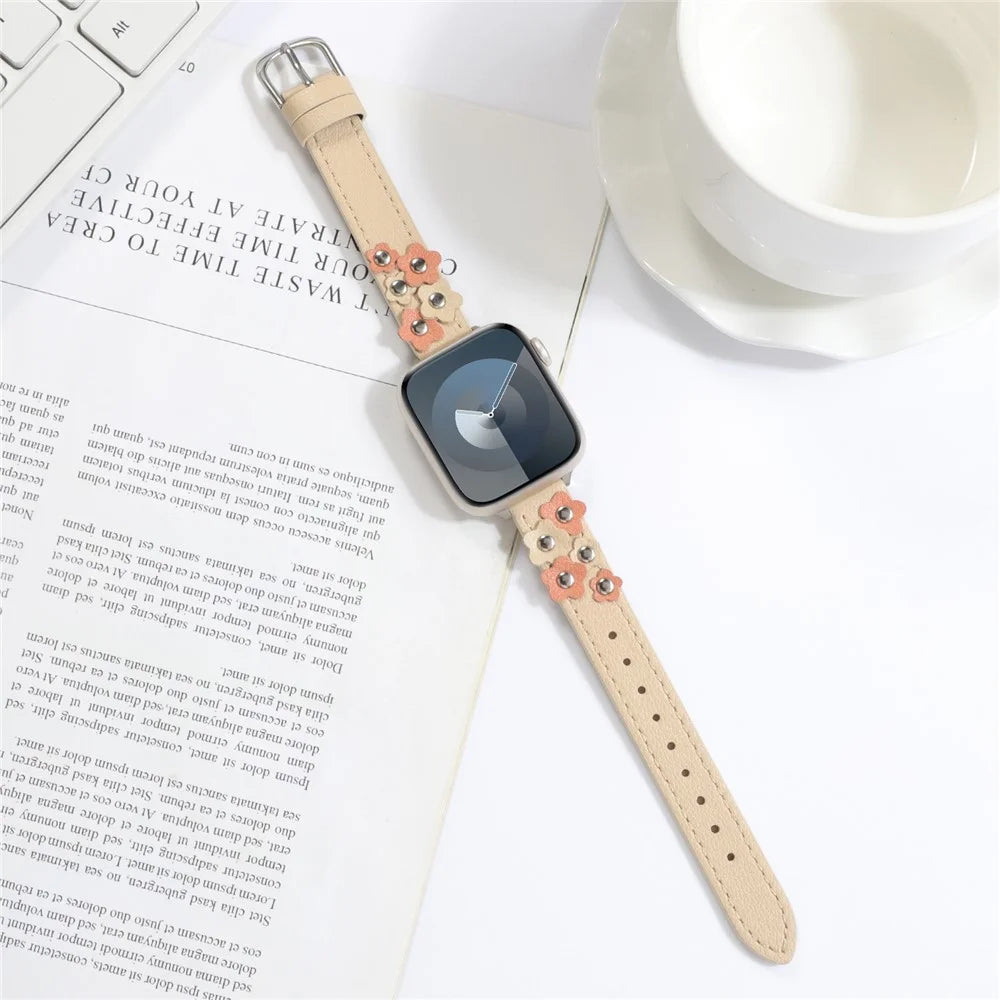 For Apple Watch Ultra 3 2 1 49mm / Series 11 10 46mm / 9 8 7 45mm / SE3 SE2 SE 6 5 4 44mm / 3 2 1 42mm Watch Strap PU Leather Band - Apricot - 5