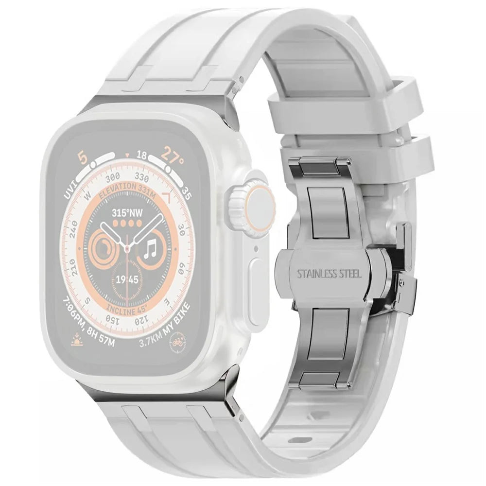 For Apple Watch Ultra 3 2 1 49mm / Series 11 10 46mm / 9 8 7 45mm / SE3 SE2 SE 6 5 4 44mm / 3 2 1 42mm Silicone Strap Butterfly Buckle Watchband - White - 1