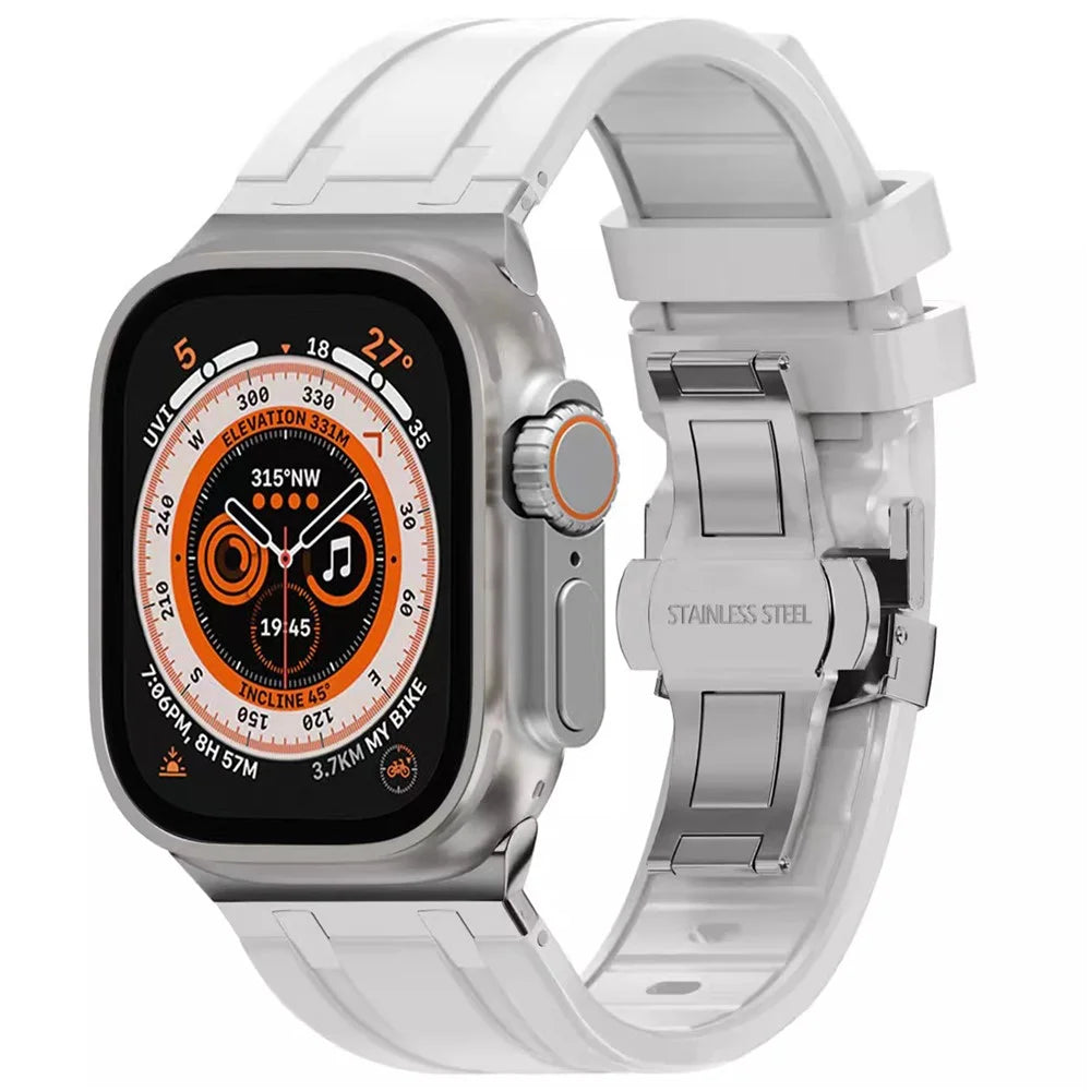 For Apple Watch Ultra 3 2 1 49mm / Series 11 10 46mm / 9 8 7 45mm / SE3 SE2 SE 6 5 4 44mm / 3 2 1 42mm Silicone Strap Butterfly Buckle Watchband - White - 2