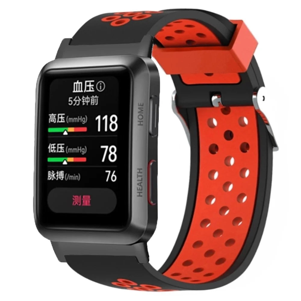 For Huawei Watch D Adjustable Silicone+Metal Watch Strap Breathable Band - Red - 3
