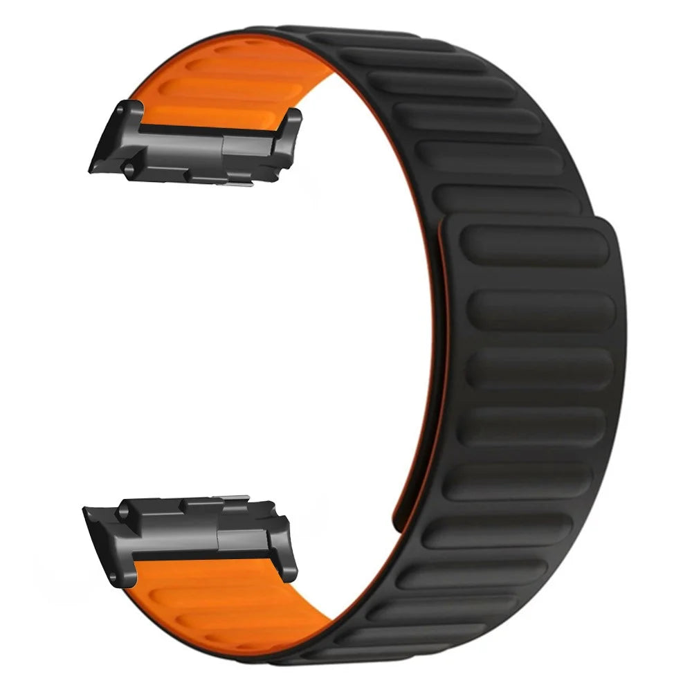For Huawei Watch D Magnetic Adjustable Silicone+Metal Watch Strap Replacement - Black+Orange - 1