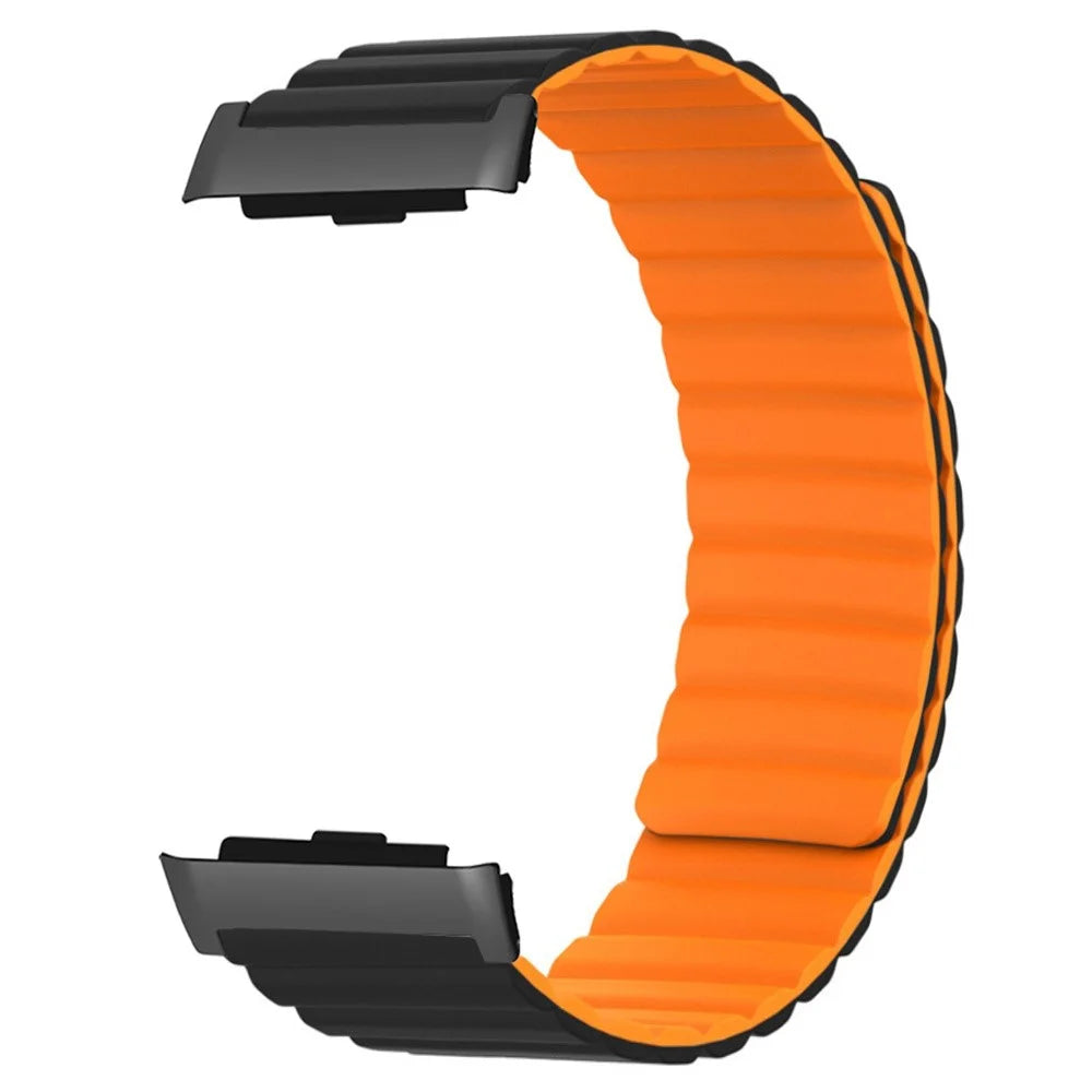 For Huawei Watch D Magnetic Adjustable Silicone+Metal Watch Strap Replacement - Black+Orange - 2