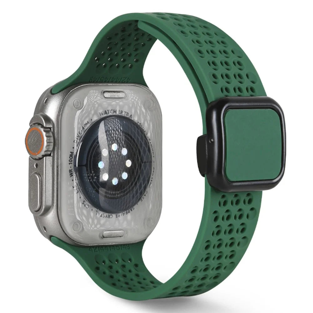 Watch Strap for Apple Watch Series 11 10 42mm / 9 8 7 41mm / SE3 SE2 SE 6 5 4 40mm / 3 2 1 38mm Magnetic Silicone Band - Blackish Green - 1