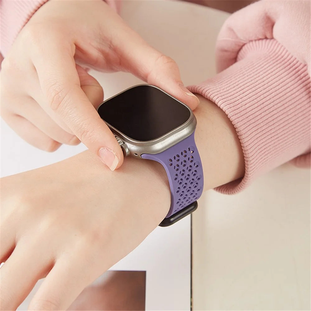 Watch Strap for Apple Watch Series 11 10 42mm / 9 8 7 41mm / SE3 SE2 SE 6 5 4 40mm / 3 2 1 38mm Magnetic Silicone Band - Blackish Green - 4