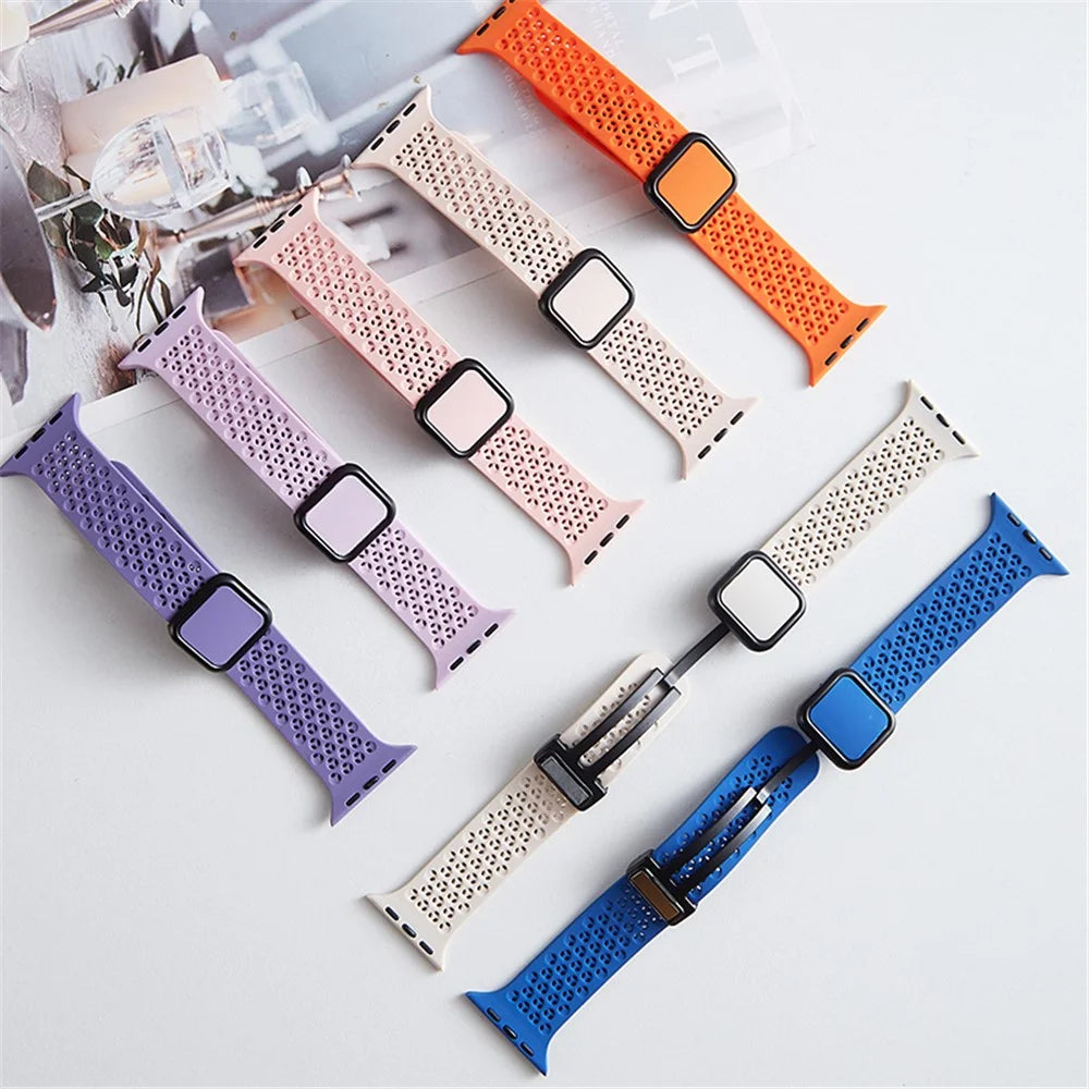 Watch Strap for Apple Watch Series 11 10 42mm / 9 8 7 41mm / SE3 SE2 SE 6 5 4 40mm / 3 2 1 38mm Magnetic Silicone Band - Blackish Green - 6