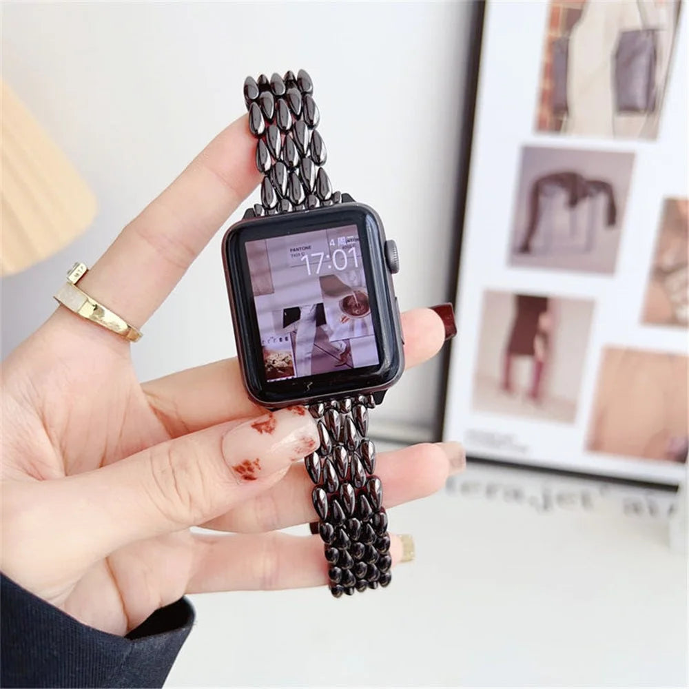 Watch Band for Apple Watch Series 11 10 42mm / 9 8 7 41mm / SE3 SE2 SE 6 5 4 40mm / 3 2 1 38mm Zinc Alloy Wrist Strap - Black - 3