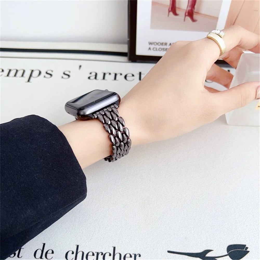 Watch Band for Apple Watch Series 11 10 42mm / 9 8 7 41mm / SE3 SE2 SE 6 5 4 40mm / 3 2 1 38mm Zinc Alloy Wrist Strap - Black - 4