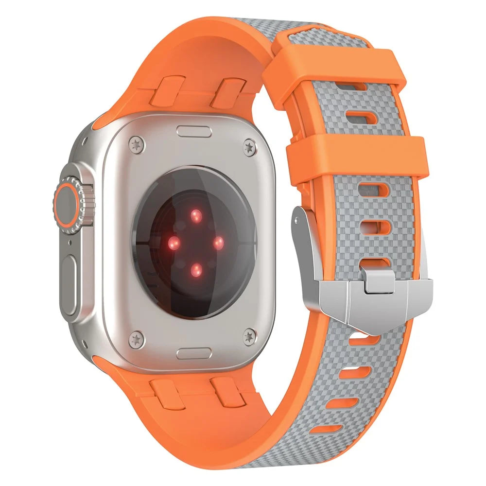 For Apple Watch Ultra 3 2 1 49mm / Series 11 10 46mm / 9 8 7 45mm / SE3 SE2 SE 6 5 4 44mm / 3 2 1 42mm Silicone Watch Band - Orange+Grey - 1