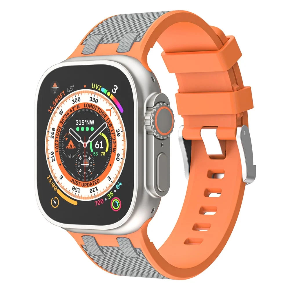 For Apple Watch Ultra 3 2 1 49mm / Series 11 10 46mm / 9 8 7 45mm / SE3 SE2 SE 6 5 4 44mm / 3 2 1 42mm Silicone Watch Band - Orange+Grey - 2